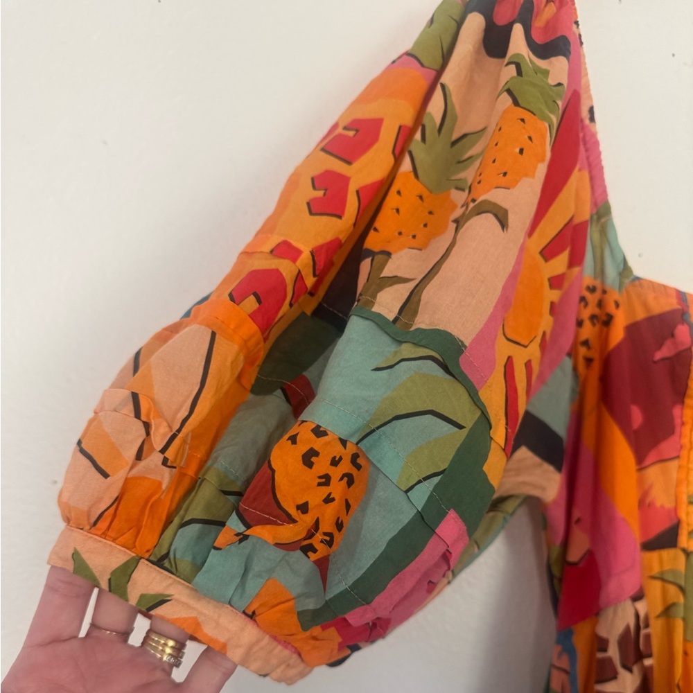 FARM Rio Tropical Collage Midi Square Neck Womens Dress Size L large Colorful - Picture 6 of 16